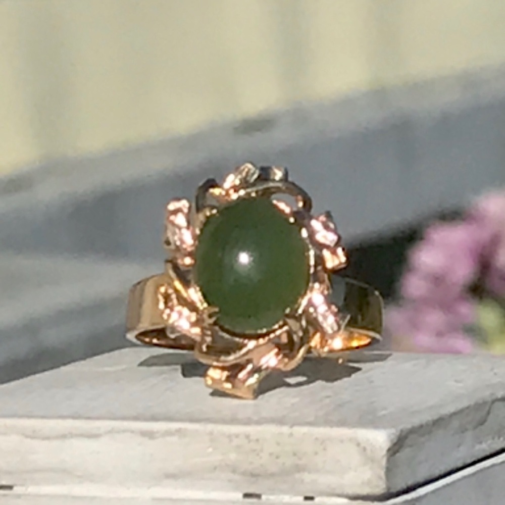 ❌❌❌SOLD❌❌❌ANTIQUE NATURAL JADE 10 KT YELLOW - Picture 2 of 13